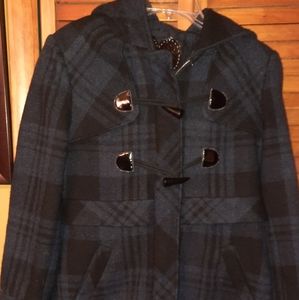 Guess Plaid Pea Coat Size M